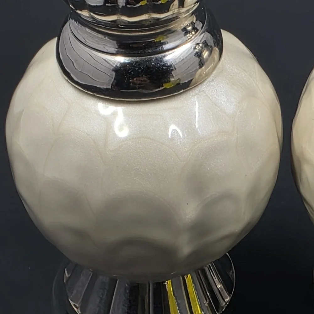 Julia Knight Salt and Pepper Shaker Peony Collection Mother of Pearl Enamel